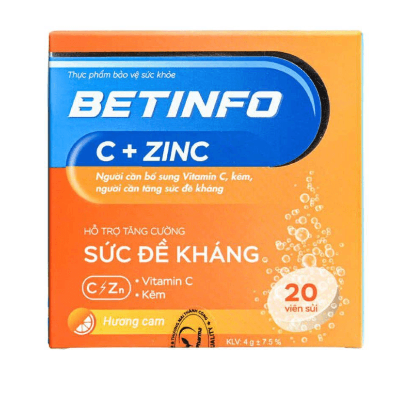 TPBVSK Viên Sủi Betinfo C + ZinC (Hộp 5 vỉ x 4 viên)