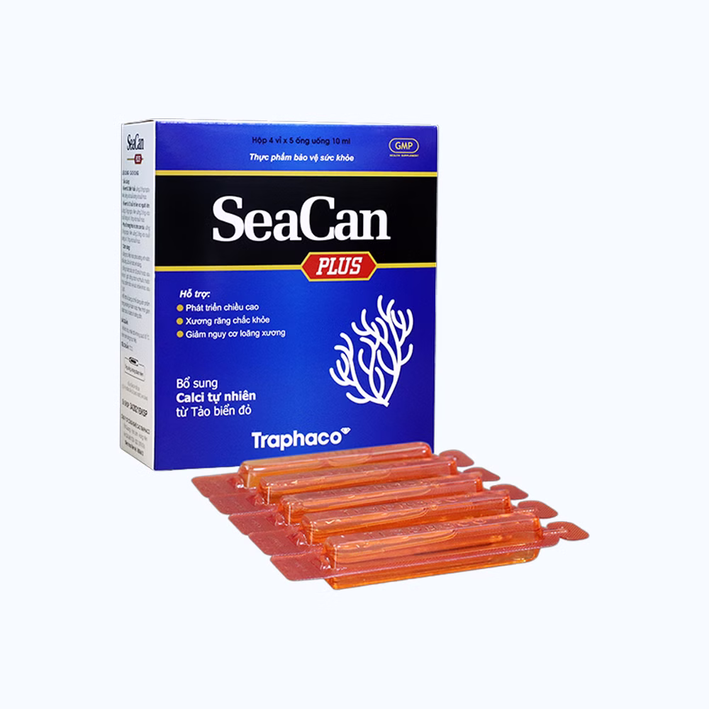 SeaCan Plus Traphaco bổ sung Calci (Hộp 4 vỉ x 5 ống)