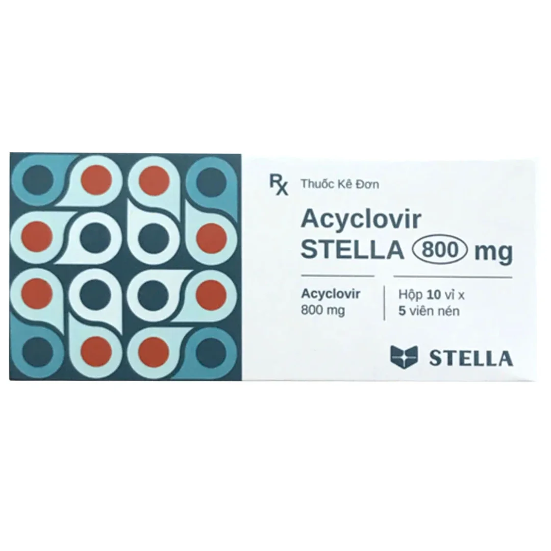 Thuốc Acyclovir 800mg Stella Pharm điều trị nhiễm virus Herpes simplex (10 vỉ x 5 viên)