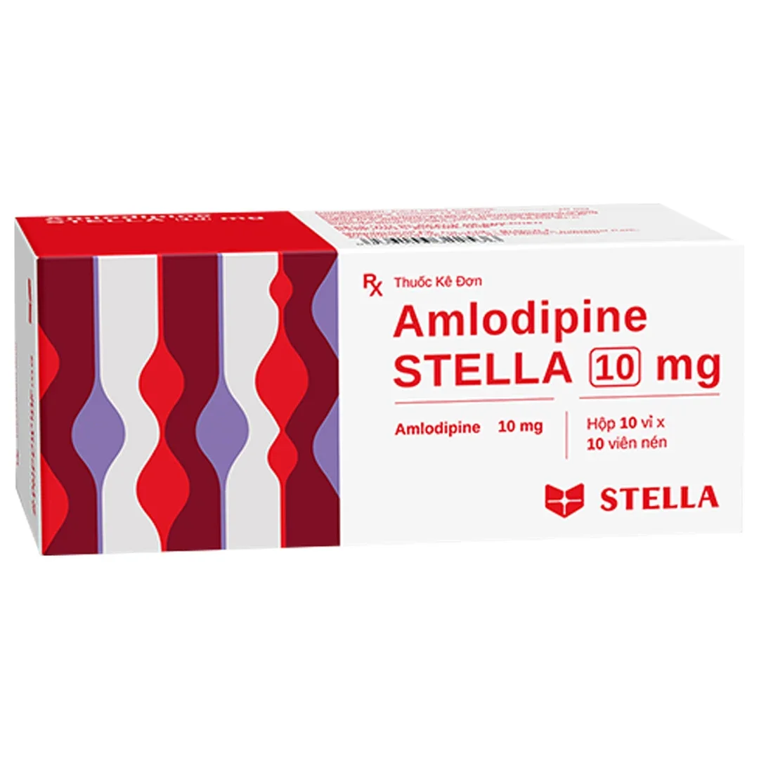 Thuốc Amlodipine Stella 10mg điều trị tăng huyết áp, đau thắt ngực ổn định mạn tính (10 vỉ x 10 viên)