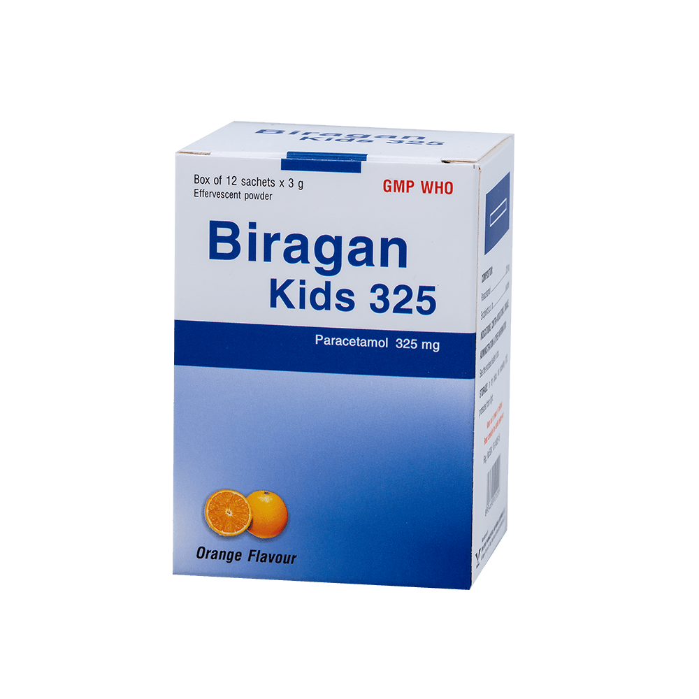 Thuốc bột sủi Biragan Kids 325 Bidiphar (12 gói x 3g)