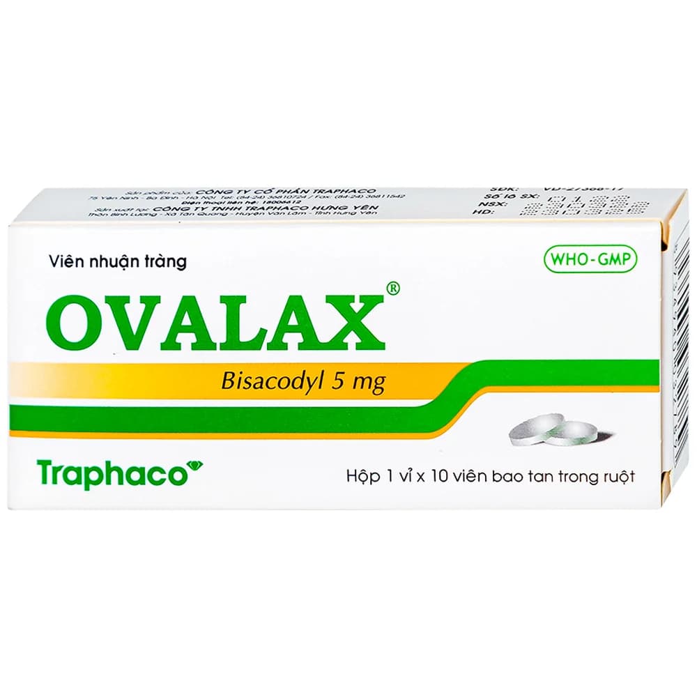 Viên nhuận tràng Ovalax 5mg Trapha (Hộp 10 vỉ x 10 viên)